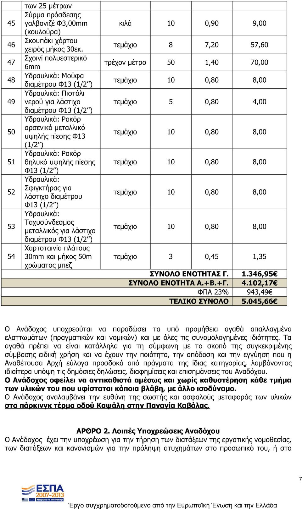 θηλυκό υψηλής πίεσης Φ13 (1/2 ) Υδραυλικά: Σφιγκτήρας για λάστιχο διαµέτρου Φ13 (1/2 ) Υδραυλικά: Ταχυσύνδεσµος µεταλλικός για λάστιχο διαµέτρου Φ13 (1/2 ) Χαρτοταινία πλάτους 30mm και µήκος 50m