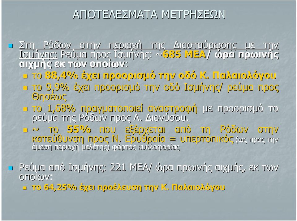 Παλαιολόγου το 9,9% έχει προορισμό την οδό Ισμήνης/ ρεύμα προς Θησέως το 1,68% πραγματοποιεί αναστροφή με προορισμό το ρεύμα Ρόδων προς Λ.