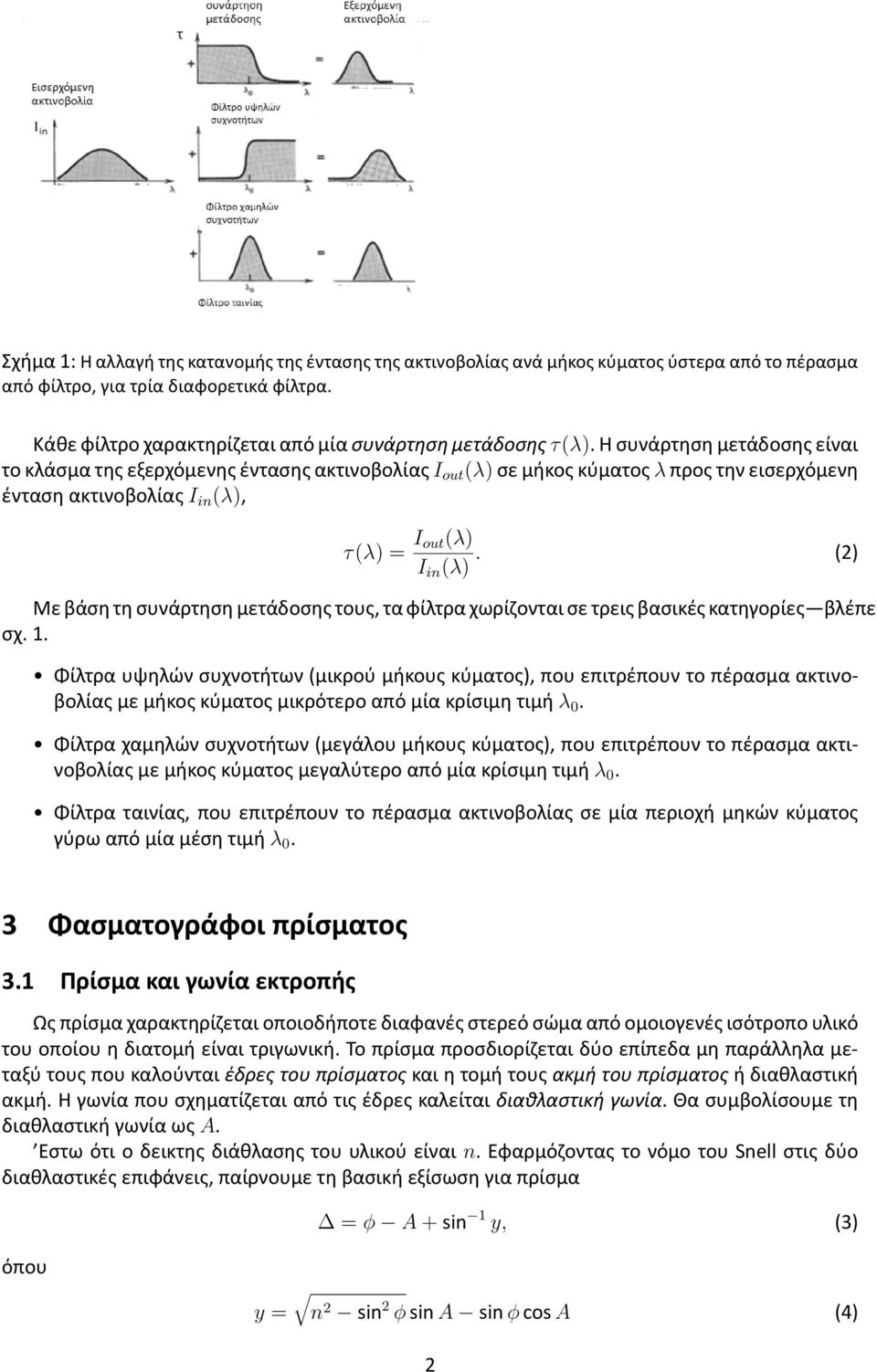 Η συνάρτηση μετάδοσης είναι το κλάσμα της εξερχόμενης έντασης ακτινοβολίας I out (λ) σε μήκος κύματος λ προς την εισερχόμενη ένταση ακτινοβολίας I in (λ), τ(λ) = I out(λ) I in (λ).