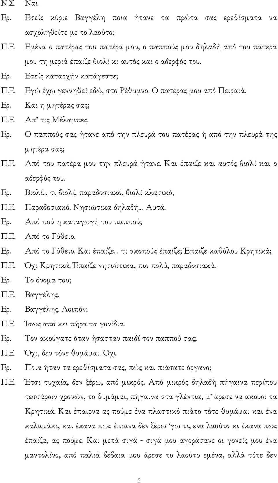 Ο παππούς σας ήτανε από την πλευρά του πατέρας ή από την πλευρά της µητέρα σας; Από του πατέρα µου την πλευρά ήτανε. Και έπαιζε και αυτός βιολί και ο αδερφός του.