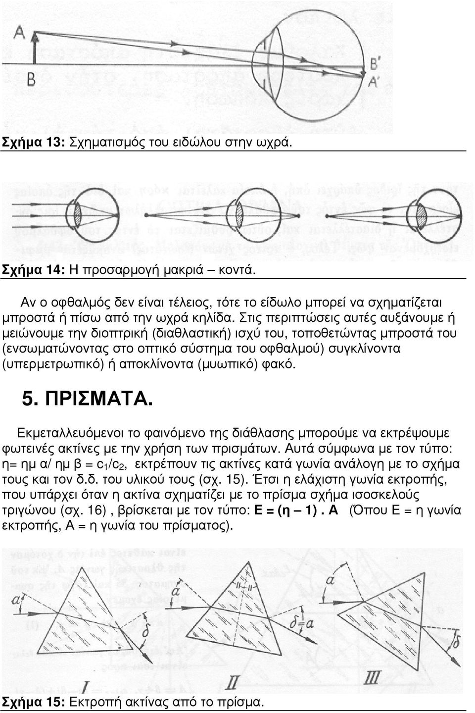 (µυωπικό) φακό. 5. ΠΡΙΣΜΑΤΑ. Εκµεταλλευόµενοι το φαινόµενο της διάθλασης µπορούµε να εκτρέψουµε φωτεινές ακτίνες µε την χρήση των πρισµάτων.