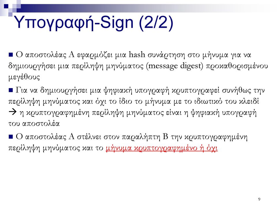 μηνύματος και όχι το ίδιο το μήνυμα με το ιδιωτικό του κλειδί η κρυπτογραφημένη περίληψη μηνύματος είναι η ψηφιακή