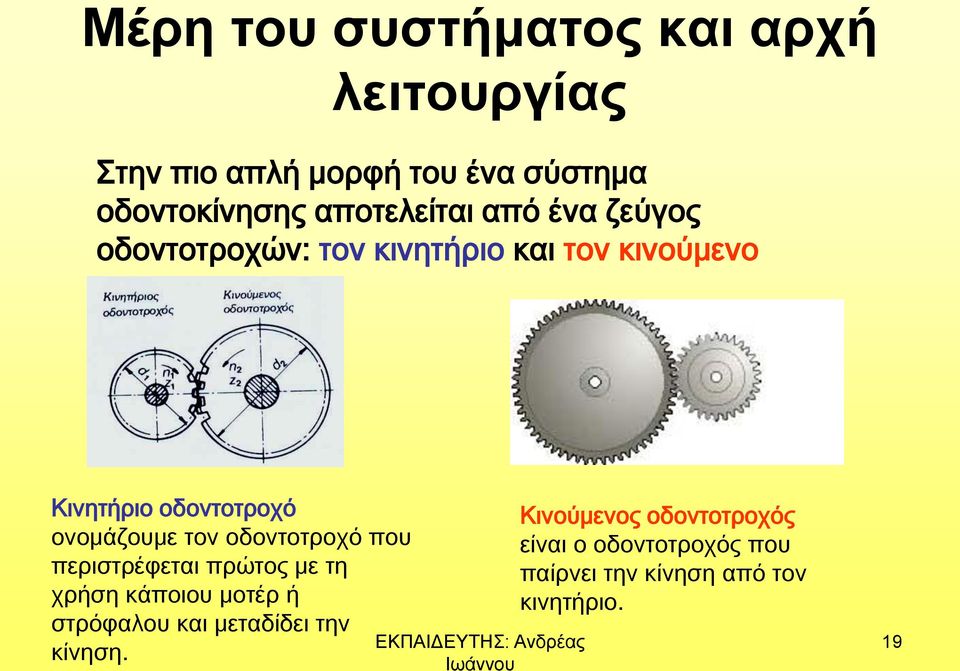 ονομάζουμε τον οδοντοτροχό που περιστρέφεται πρώτος με τη χρήση κάποιου μοτέρ ή στρόφαλου και