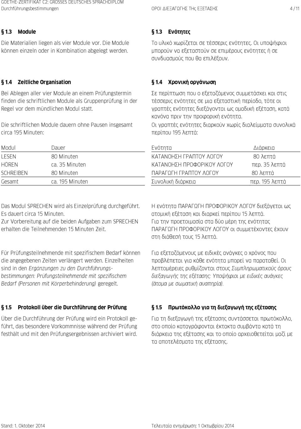 4 Zeitliche Organisation Bei Ablegen aller vier Module an einem Prüfungstermin finden die schriftlichen Module als Gruppenprüfung in der Regel vor dem mündlichen Modul statt.