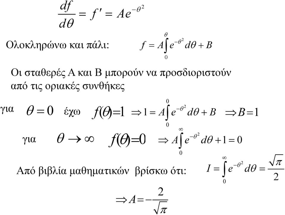 τις οριακές συνθήκες για έχω f() 1 για f() B 1 1