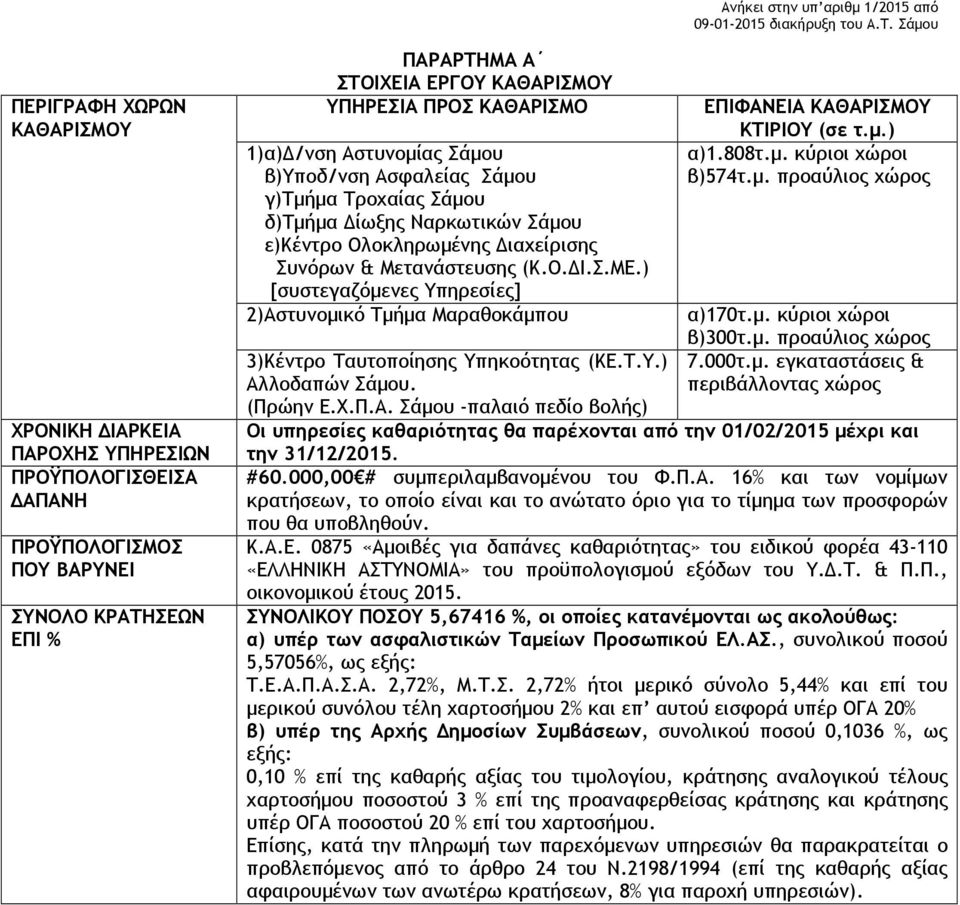 ΚΑΘΑΡΙΣΜΟ 1)α) /νση Αστυνοµίας Σάµου β)υποδ/νση Ασφαλείας Σάµου γ)τµήµα Τροχαίας Σάµου δ)τµήµα ίωξης Ναρκωτικών Σάµου ε)κέντρο Ολοκληρωµένης ιαχείρισης Συνόρων & Μετανάστευσης (Κ.Ο. Ι.Σ.ΜΕ.