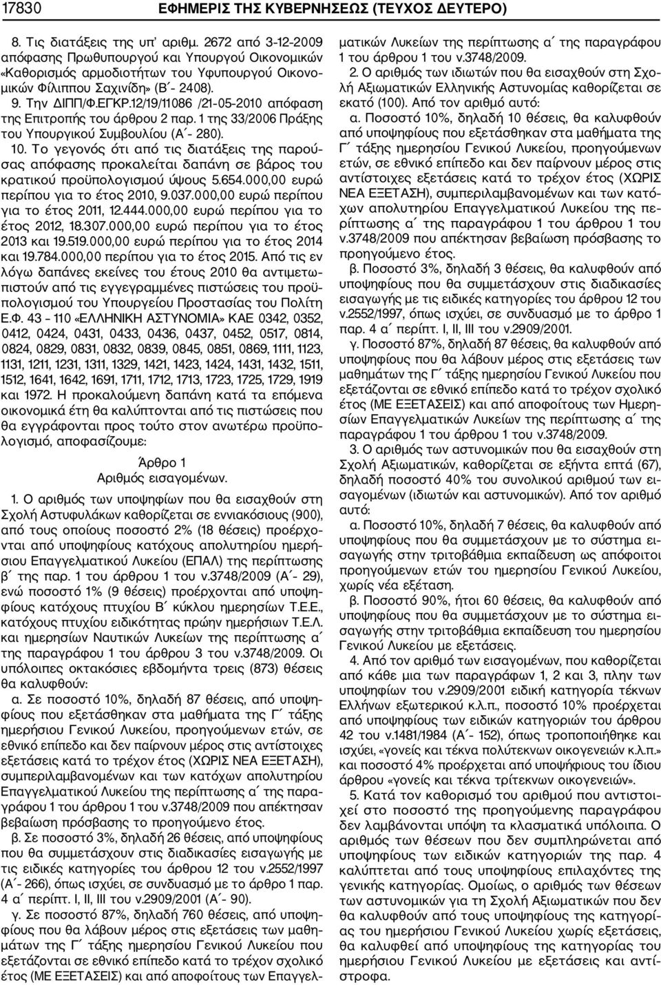 12/19/11086 /21 05 2010 απόφαση της Επιτροπής του άρθρου 2 παρ. 1 της 33/2006 Πράξης του Υπουργικού Συμβουλίου (Α 280). 10.
