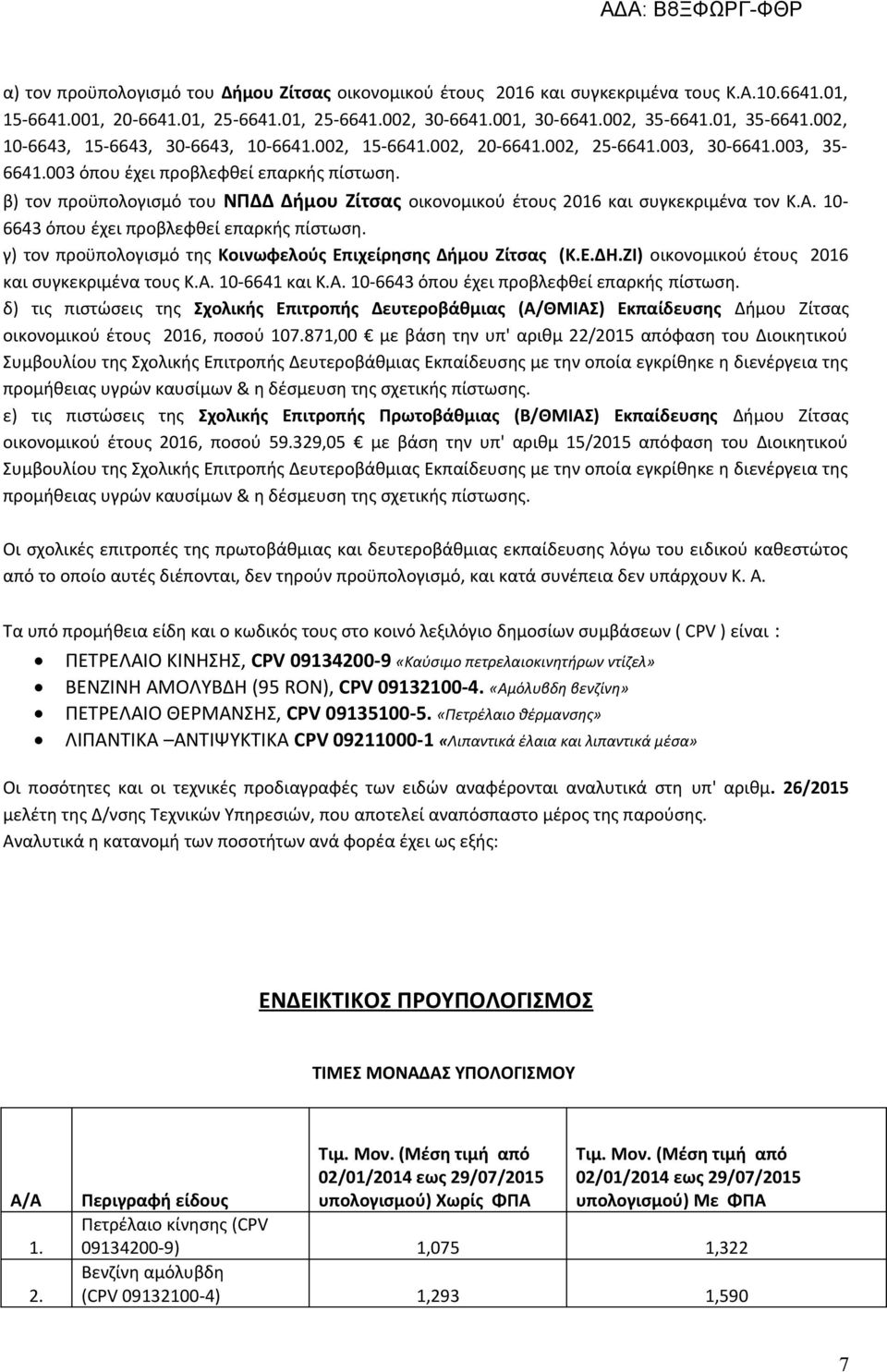 β) τον προϋπολογισμό του ΝΠΔΔ Δήμου Ζίτσας οικονομικού έτους 2016 και συγκεκριμένα τον Κ.Α. 10-6643 όπου έχει προβλεφθεί επαρκής πίστωση.