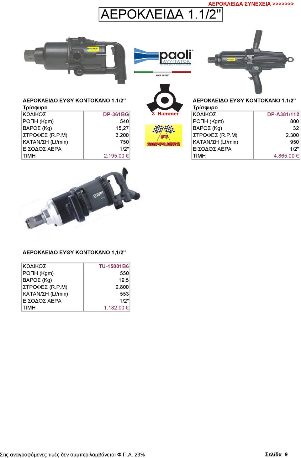 Τρίσφυρο Τρίσφυρο DP-361BG DP-A381/112 540 800 15,27 32 3.200 2.