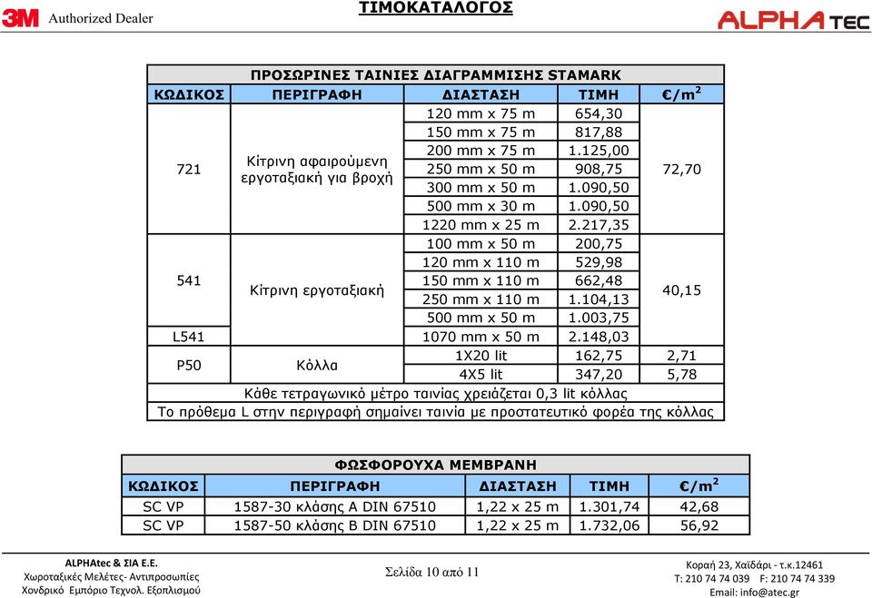 104,13 40,15 500 mm x 50 m 1.003,75 L541 1070 mm x 50 m 2.