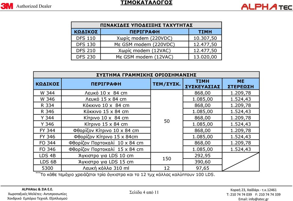 085,00 1.524,43 R 334 Κόκκινο 10 x 84 cm 868,00 1.209,78 R 346 Κόκκινο 15 x 84 cm 1.085,00 1.524,43 Y 344 Κίτρινο 10 x 84 cm 868,00 1.209,78 50 Y 346 Κίτρινο 15 x 84 cm 1.085,00 1.524,43 FY 344 Φθορίζον Κίτρινο 10 x 84 cm 868,00 1.