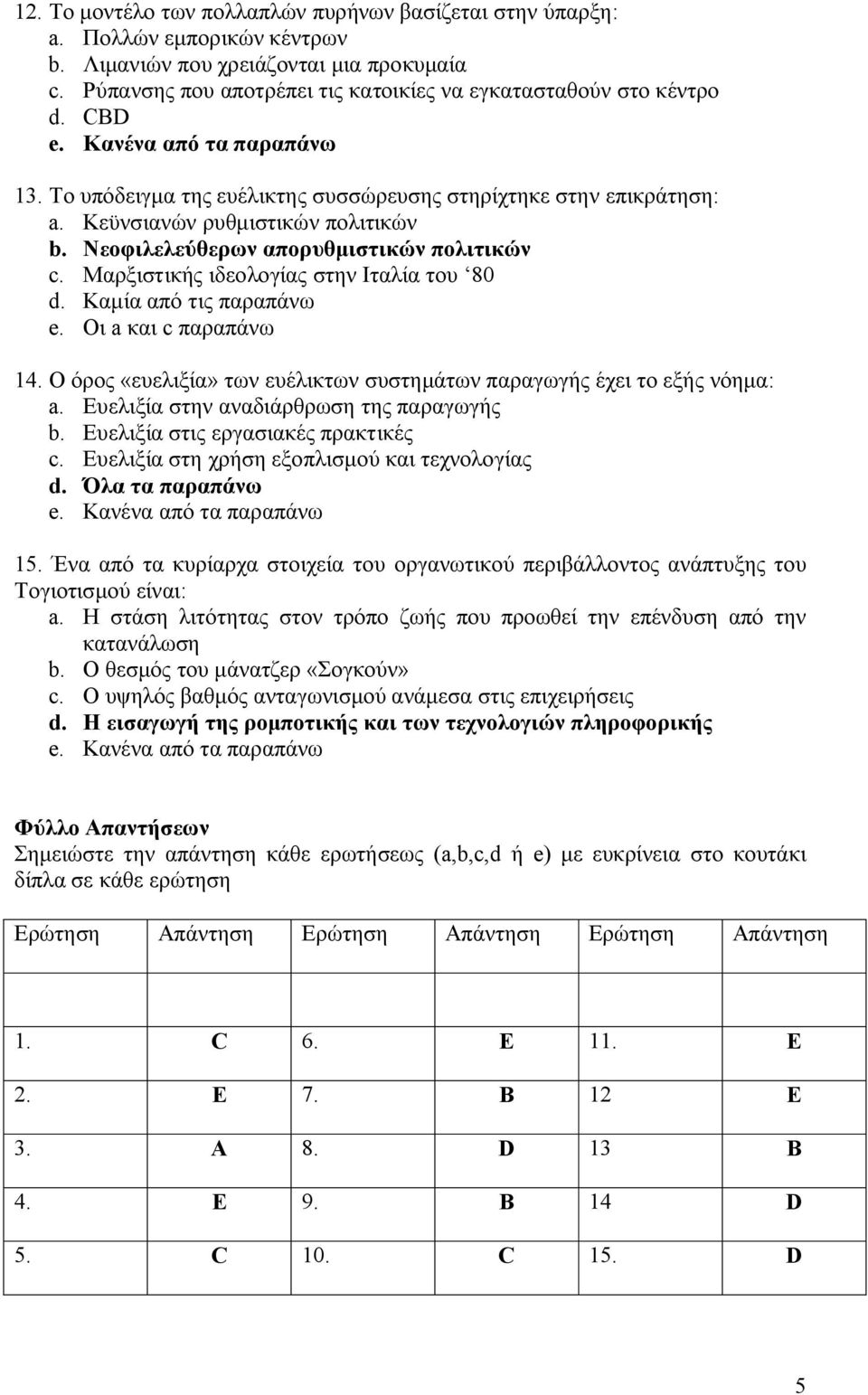 Μαρξιστικής ιδεολογίας στην Ιταλία του 80 d. Καμία από τις παραπάνω e. Οι a και c παραπάνω 14. Ο όρος «ευελιξία» των ευέλικτων συστημάτων παραγωγής έχει το εξής νόημα: a.
