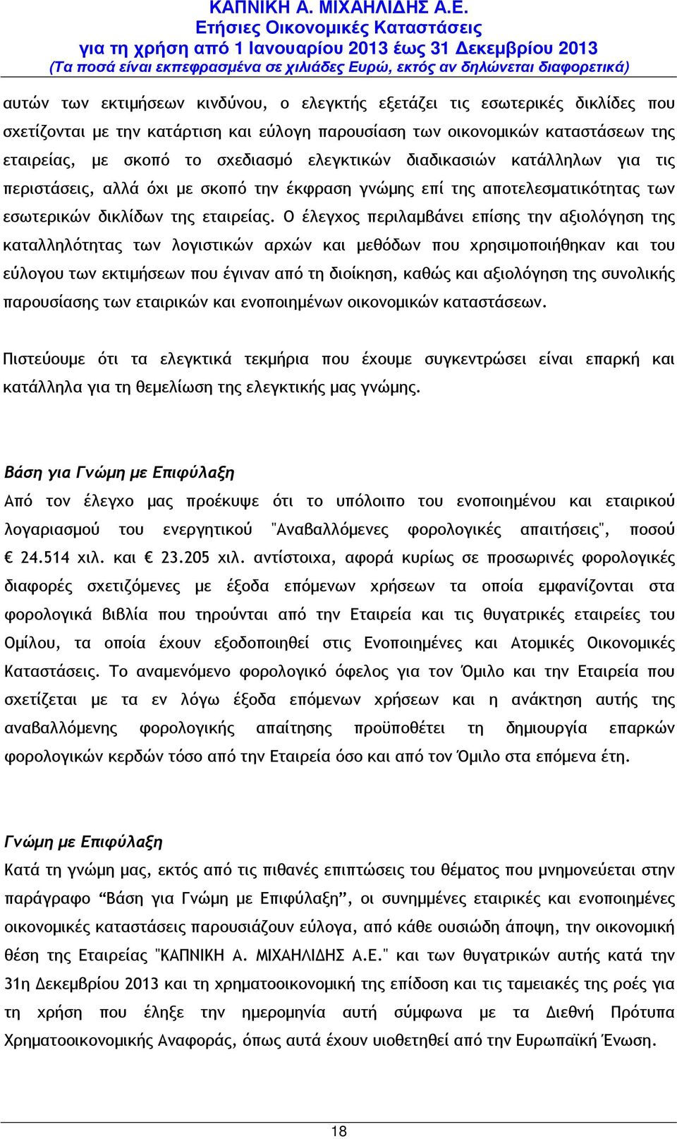 Ο έλεγχος περιλαµβάνει επίσης την αξιολόγηση της καταλληλότητας των λογιστικών αρχών και µεθόδων που χρησιµοποιήθηκαν και του εύλογου των εκτιµήσεων που έγιναν από τη διοίκηση, καθώς και αξιολόγηση