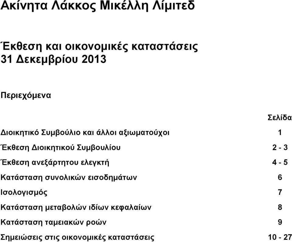 ανεξάρτητου ελεγκτή 4-5 Κατάσταση συνολικών εισοδημάτων 6 Ισολογισμός 7 Κατάσταση