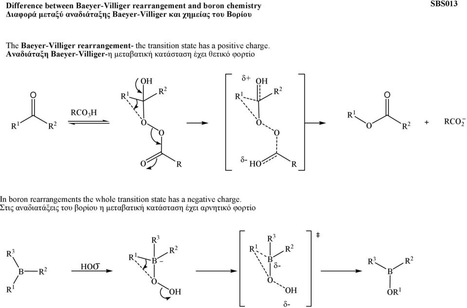 Αναδιάταξη aeyer-villiger-η μεταβατική κατάσταση έχει θετικό φορτίο 1 2 δ+ 1 2 1 2 C 3 1 2 C 2 δ- In boron rearrangements