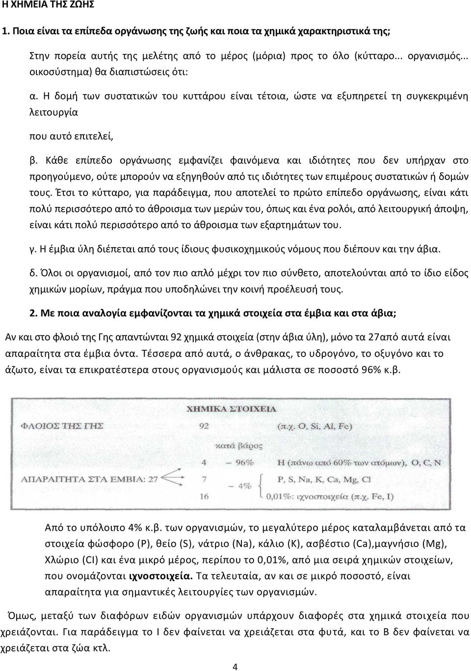 Κάθε επίπεδο οργάνωσης εμφανίζει φαινόμενα και ιδιότητες που δεν υπήρχαν στο προηγούμενο, ούτε μπορούν να εξηγηθούν από τις ιδιότητες των επιμέρους συστατικών ή δομών τους.