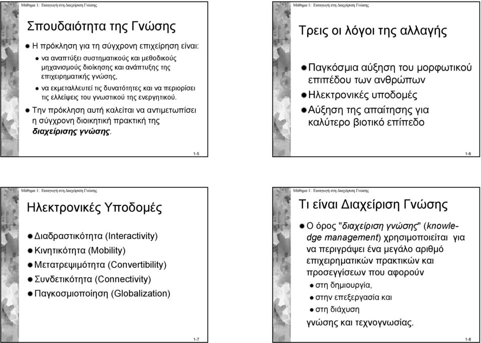 Τρεις οι λόγοι της αλλαγής Παγκόσμια αύξηση του μορφωτικού επιπέδου των ανθρώπων Ηλεκτρονικές υποδομές Αύξηση της απαίτησης για καλύτερο βιοτικό επίπεδο 1-5 1-6 Ηλεκτρονικές Υποδομές ιαδραστικότητα