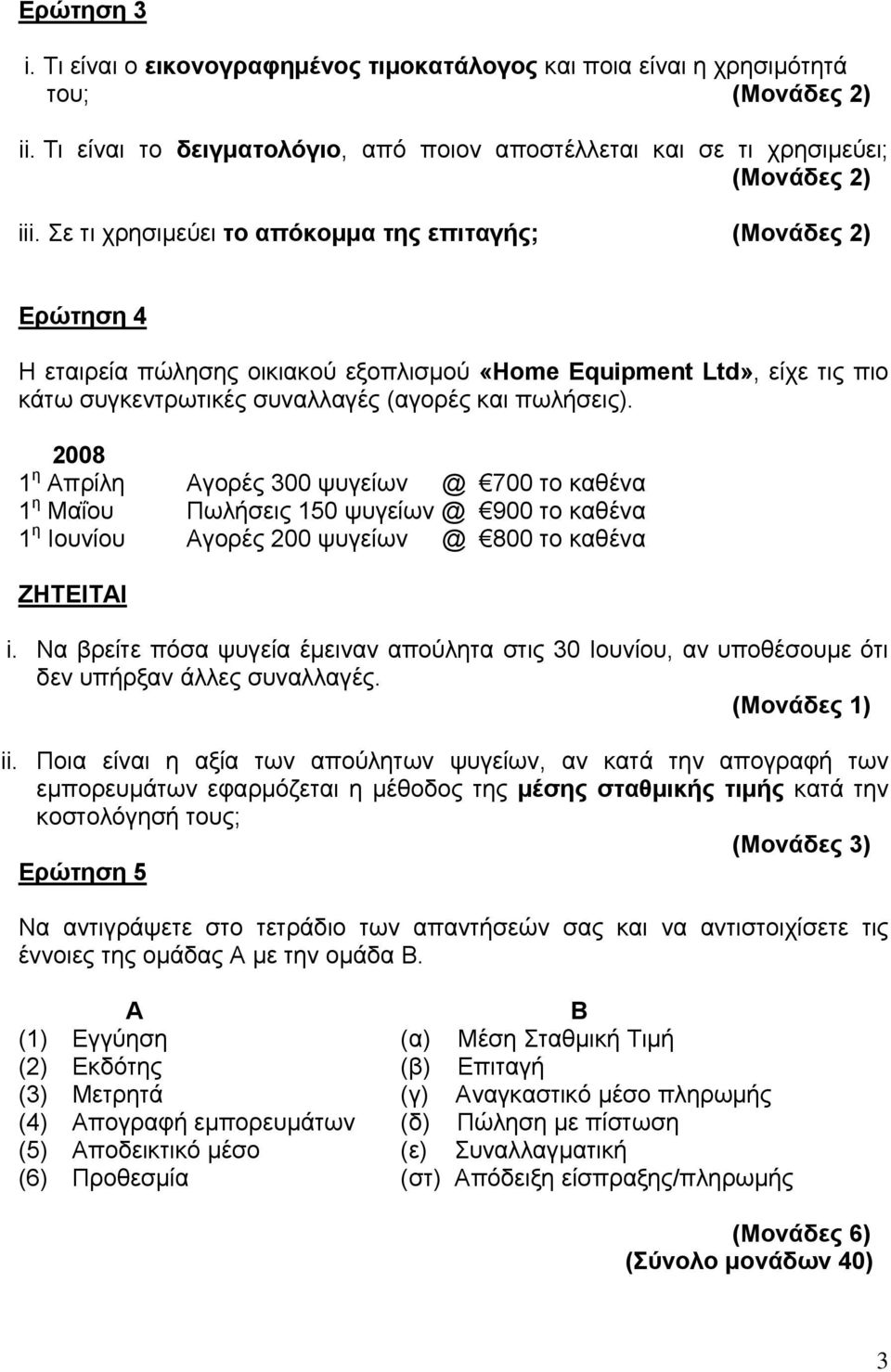 2008 1 η Απρίλη Αγορές 300 ψυγείων @ 700 το καθένα 1 η Μαΐου Πωλήσεις 150 ψυγείων @ 900 το καθένα 1 η Ιουνίου Αγορές 200 ψυγείων @ 800 το καθένα ΖΗΤΕΙΤΑΙ i.