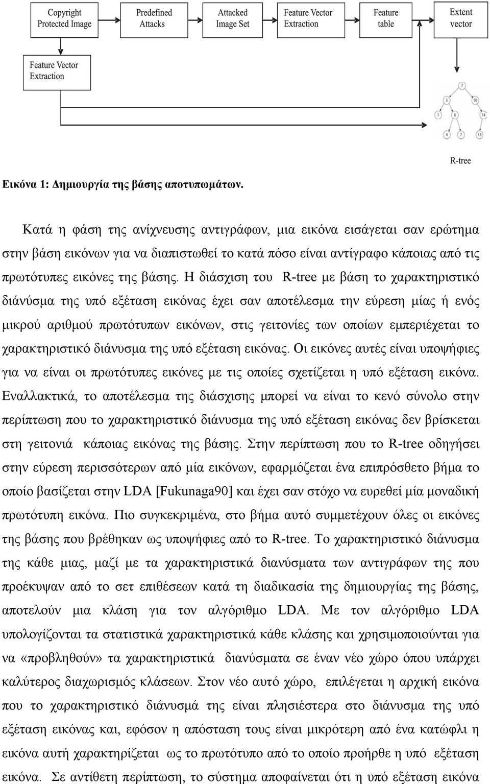 Η διάσχιση του R-tree µε βάση το χαρακτηριστικό διάνύσµα της υπό εξέταση εικόνας έχει σαν αποτέλεσµα την εύρεση µίας ή ενός µικρού αριθµού πρωτότυπων εικόνων, στις γειτονίες των οποίων εµπεριέχεται