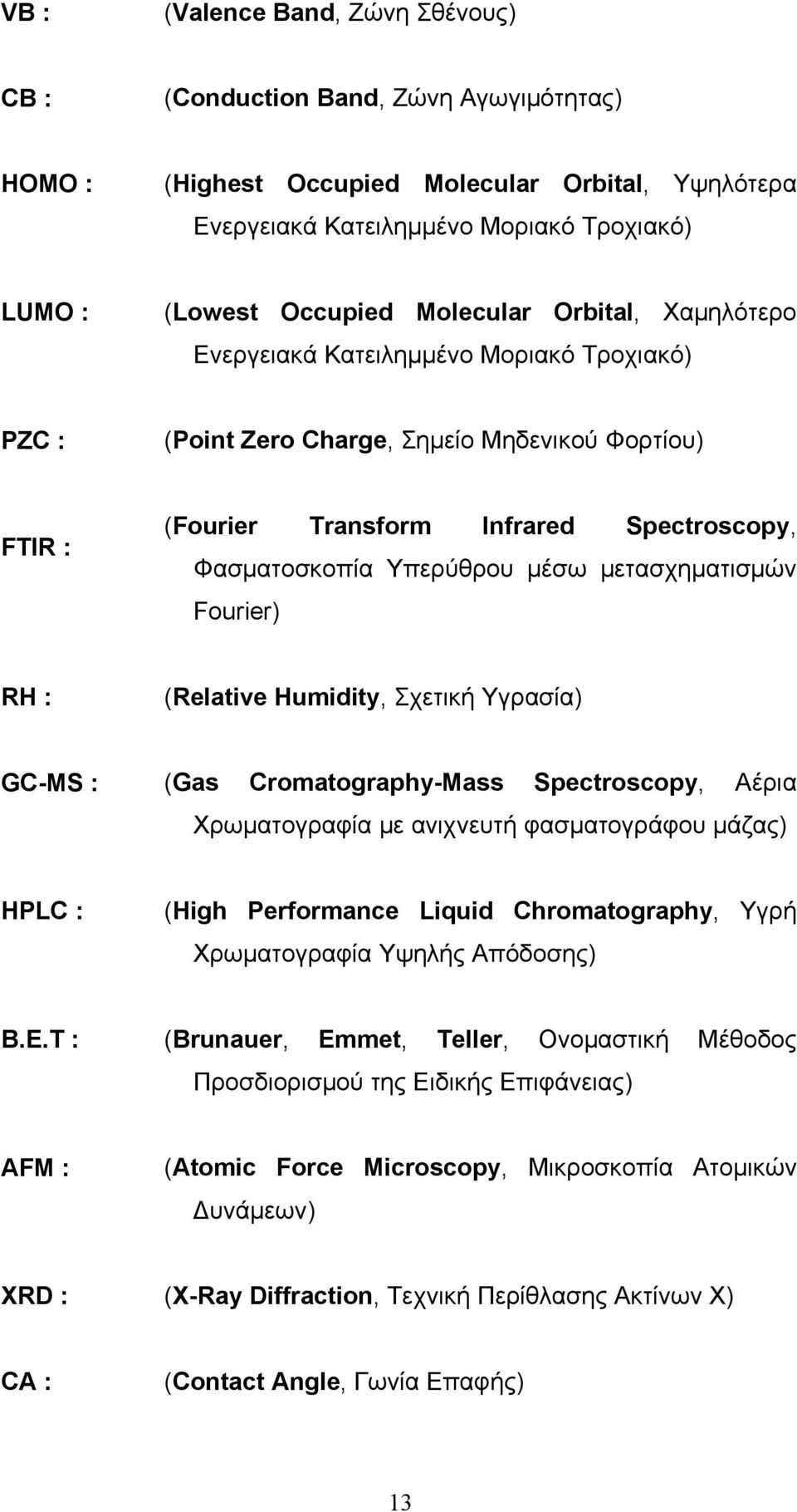 μέσω μετασχηματισμών Fourier) RH : (Relative Humidity, Σχετική Υγρασία) GC-MS : (Gas Cromatography-Mass Spectroscopy, Αέρια Χρωματογραφία με ανιχνευτή φασματογράφου μάζας) HPLC : (High Performance