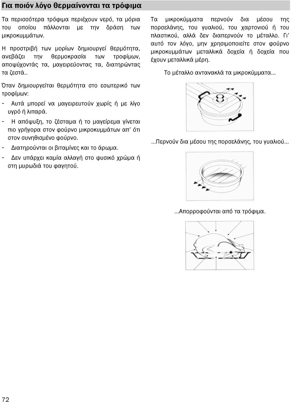 . Όταν δηµιουργείται θερµότητα στο εσωτερικό των τροφίµων: - Αυτά µπορεί να µαγειρευτούν χωρίς ή µε λίγο υγρό ή λιπαρά.