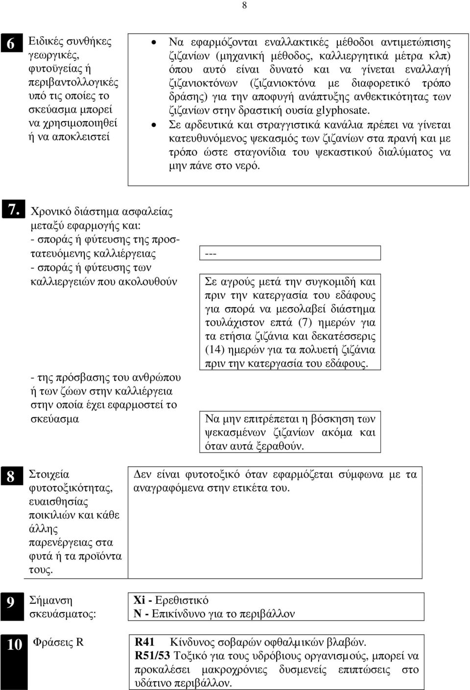 ζιζανίων στην δραστική ουσία glyphosate.