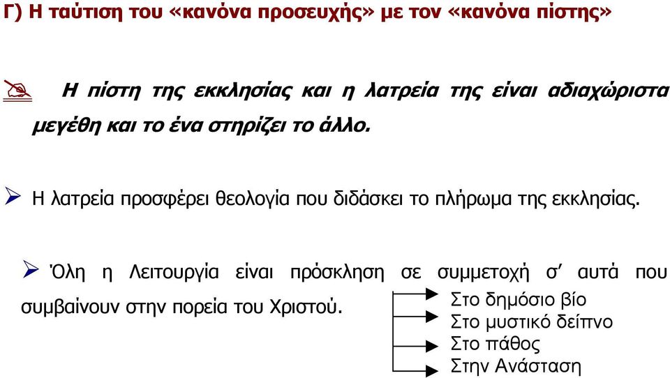 Η λατρεία προσφέρει θεολογία που διδάσκει το πλήρωµα της εκκλησίας.