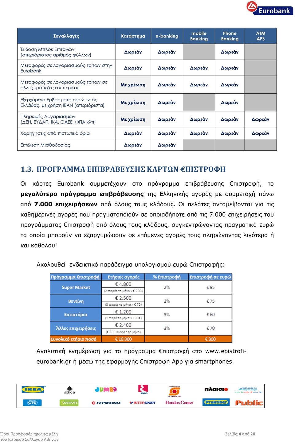 χρέωση ωρεάν ωρεάν ωρεάν Με χρέωση ωρεάν ωρεάν Με χρέωση ωρεάν ωρεάν ωρεάν ωρεάν Χορηγήσεις από πιστωτικά όρια ωρεάν ωρεάν ωρεάν ωρεάν ωρεάν Εκτέλεση Μισθοδοσίας ωρεάν ωρεάν 1.3.