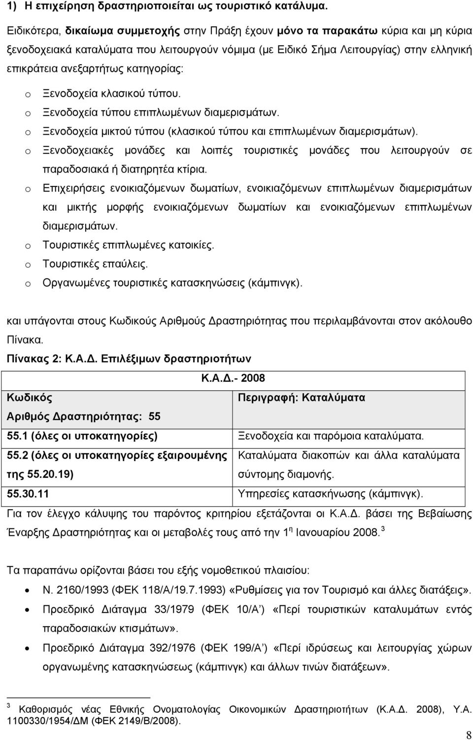 κατηγορίας: Ξενοδοχεία κλασικού τύπου. Ξενοδοχεία τύπου επιπλωμένων διαμερισμάτων. Ξενοδοχεία μικτού τύπου (κλασικού τύπου και επιπλωμένων διαμερισμάτων).