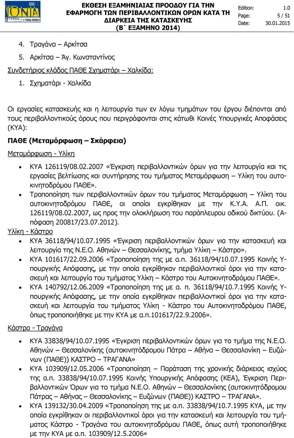 (ΚΥΑ): ΠΑΘΕ (Μεταμόρφωση Σκάρφεια) Μεταμόρφωση - Υλίκη ΚΥΑ 126119/08.02.