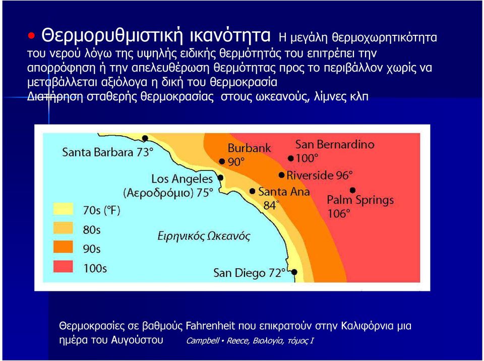 αξιόλογα η δική του θερµοκρασία ιατήρηση σταθερής θερµοκρασίας στους ωκεανούς, λίµνες κλπ Θερµοκρασίες