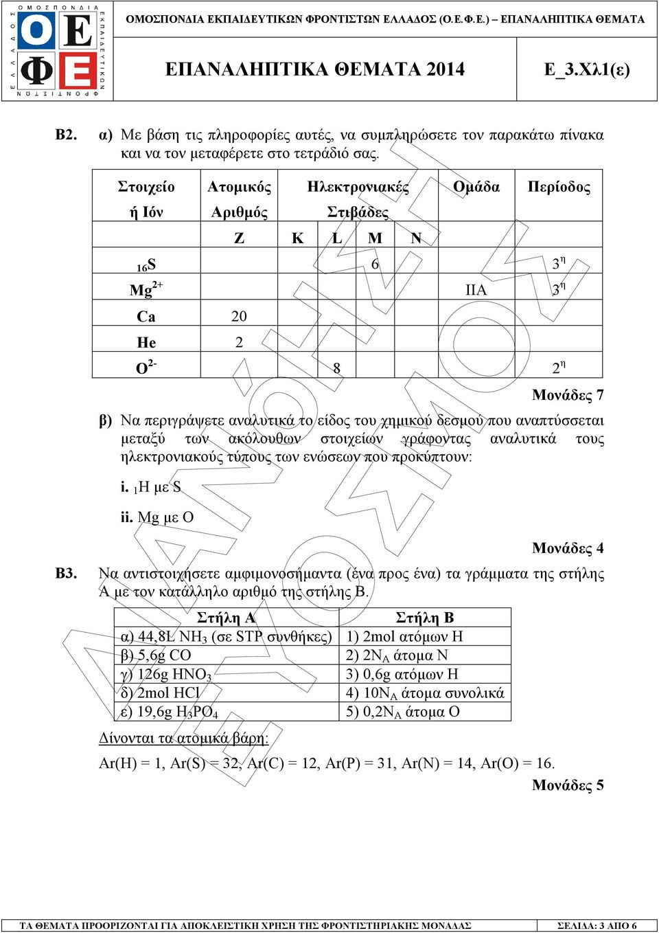 αναπτύσσεται µεταξύ των ακόλουθων στοιχείων γράφοντας αναλυτικά τους ηλεκτρονιακούς τύπους των ενώσεων που προκύπτουν: i. 1 Η µε S ii. Mg µε O Β3.