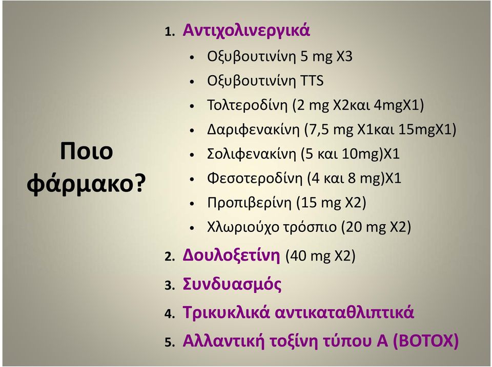 Δαριφενακίνη (7,5 mg Χ1και 15mgΧ1) Σολιφενακίνη (5 και 10mg)Χ1 φάρμακο?