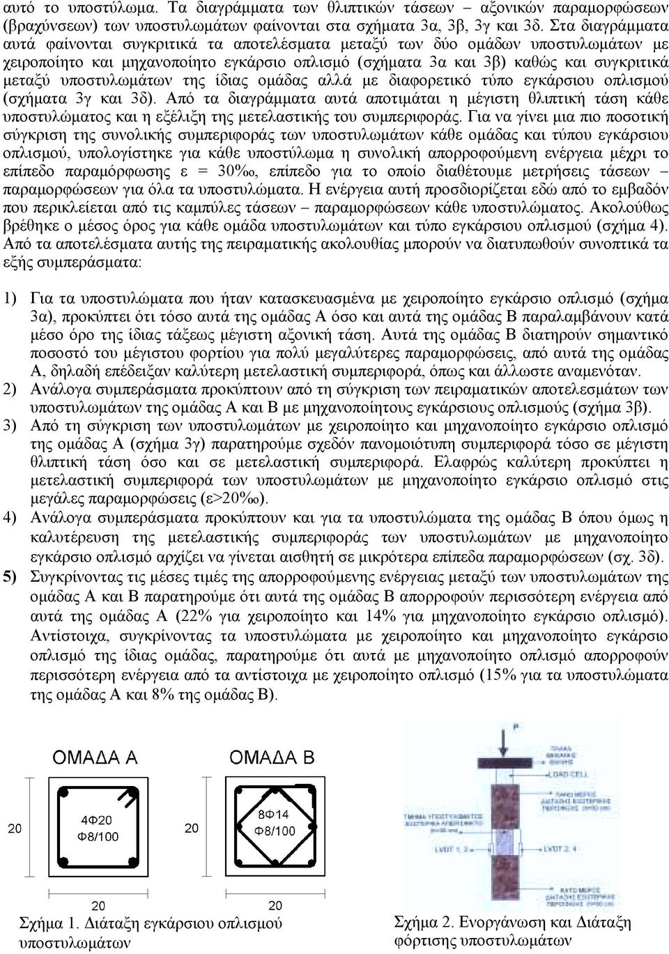 υποστυλωµάτων της ίδιας οµάδας αλλά µε διαφορετικό τύπο εγκάρσιου οπλισµού (σχήµατα 3γ και 3δ).