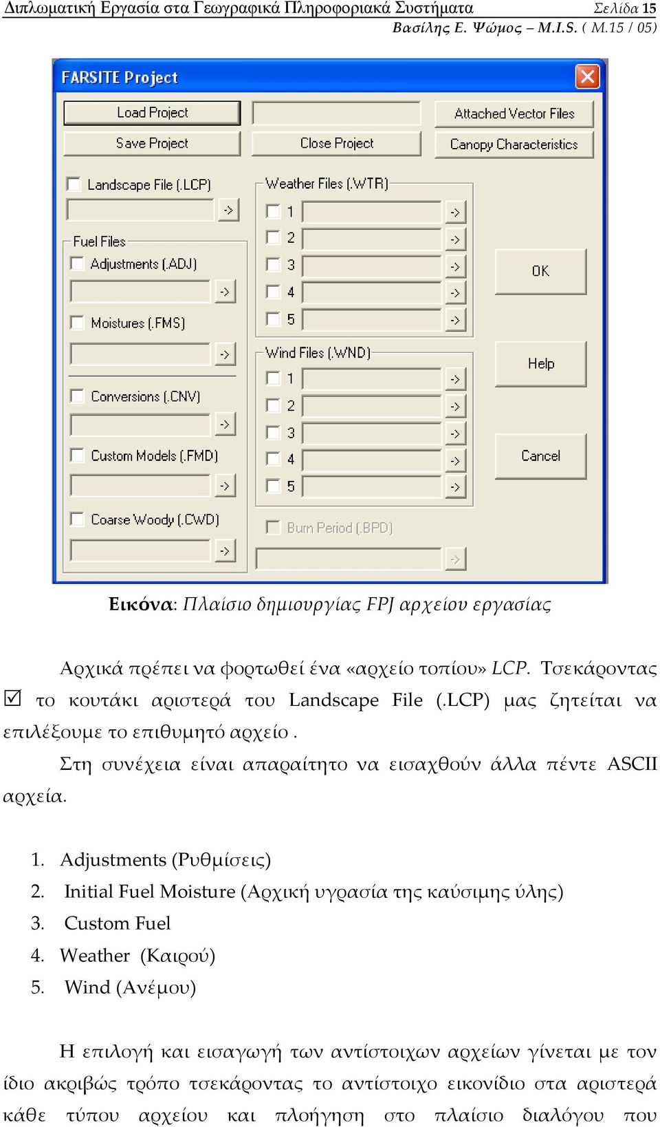 Στη συνέχεια είναι απαραίτητο να εισαχθούν άλλα πέντε ASCII αρχεία. 1. Adjustments (Ρυθμίσεις) 2. Initial Fuel Moisture (Αρχική υγρασία της καύσιμης ύλης) 3.