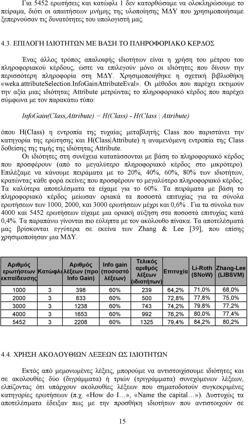 περισσότερη πληροφορία στη Μ Υ. Χρησιµοποιήθηκε η σχετική βιβλιοθήκη «weka.attributeselection.infogainattributeeval».