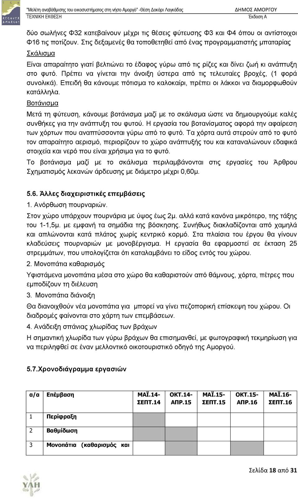 Πξέπεη λα γίλεηαη ηελ άλνημε χζηεξα απφ ηηο ηειεπηαίεο βξνρέο, (1 θνξά ζπλνιηθά). Δπεηδή ζα θάλνπκε πφηηζκα ην θαινθαίξη, πξέπεη νη ιάθθνη λα δηακνξθσζνχλ θαηάιιεια.