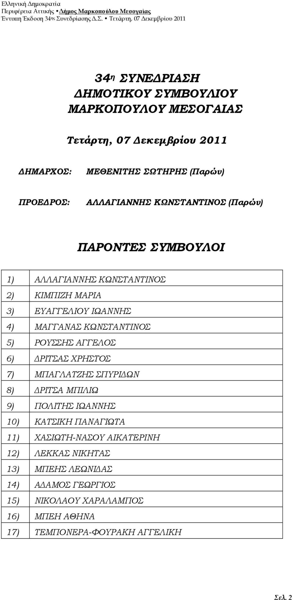 ΚΩΝΣΤΑΝΤΙΝΟΣ 5) ΡΟΥΣΣΗΣ ΑΓΓΕΛΟΣ 6) ΡΙΤΣΑΣ ΧΡΗΣΤΟΣ 7) ΜΠΑΓΛΑΤΖΗΣ ΣΠΥΡΙ ΩΝ 8) ΡΙΤΣΑ ΜΠΙΛΙΩ 9) ΠΟΛΙΤΗΣ ΙΩΑΝΝΗΣ 10) ΚΑΤΣΙΚΗ ΠΑΝΑΓΙΩΤΑ 11)