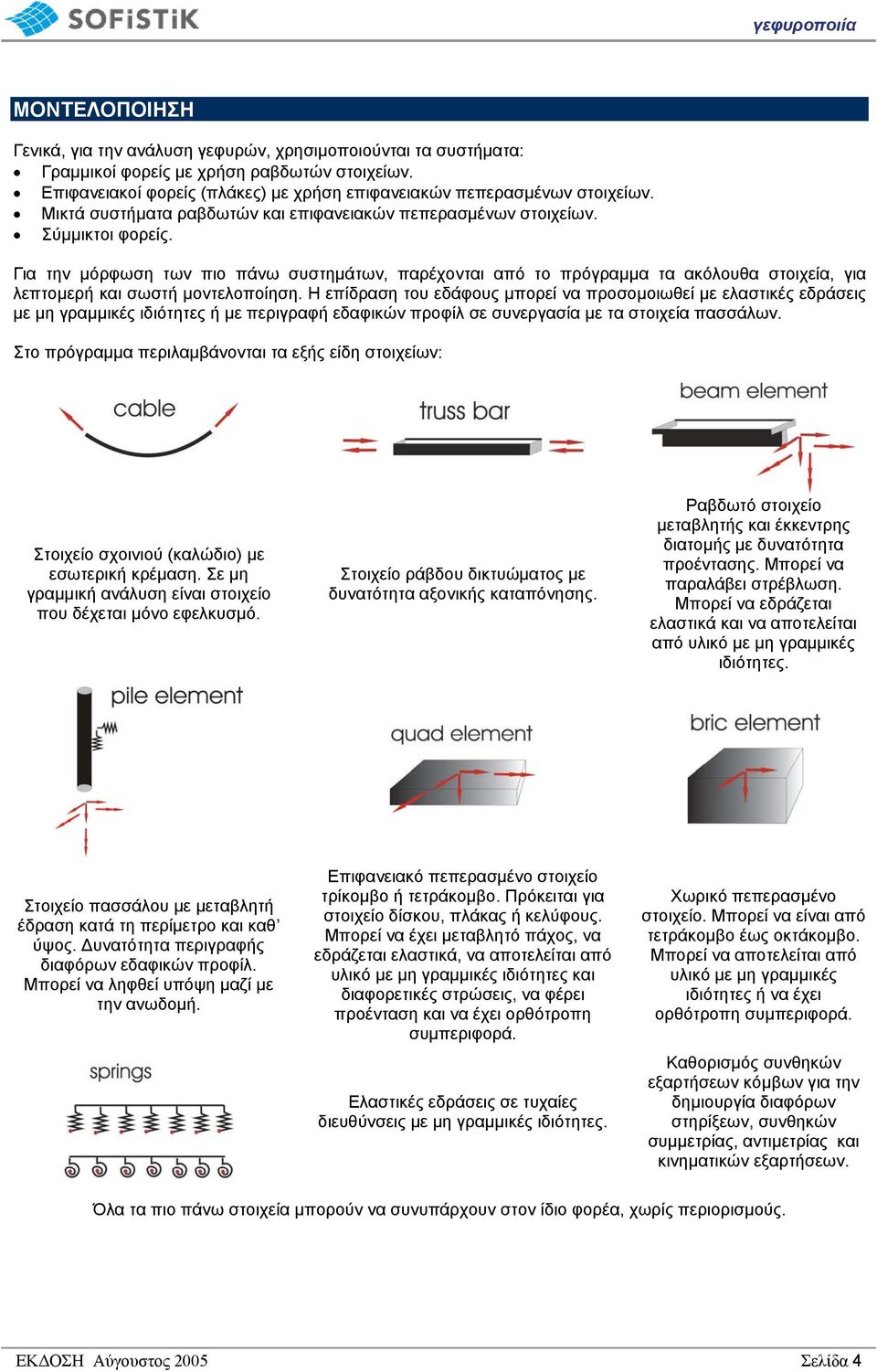 Για την µόρφωση των πιο πάνω συστηµάτων, παρέχονται από το πρόγραµµα τα ακόλουθα στοιχεία, για λεπτοµερή και σωστή µοντελοποίηση.