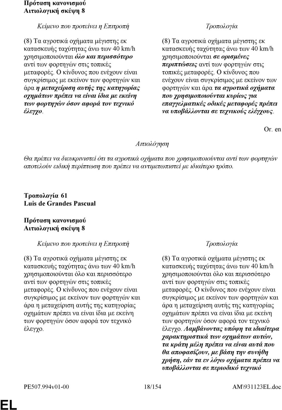 (8) Τα αγροτικά οχήματα μέγιστης εκ κατασκευής ταχύτητας άνω των 40 km/h χρησιμοποιούνται σε ορισμένες περιπτώσεις αντί των φορτηγών στις τοπικές μεταφορές.