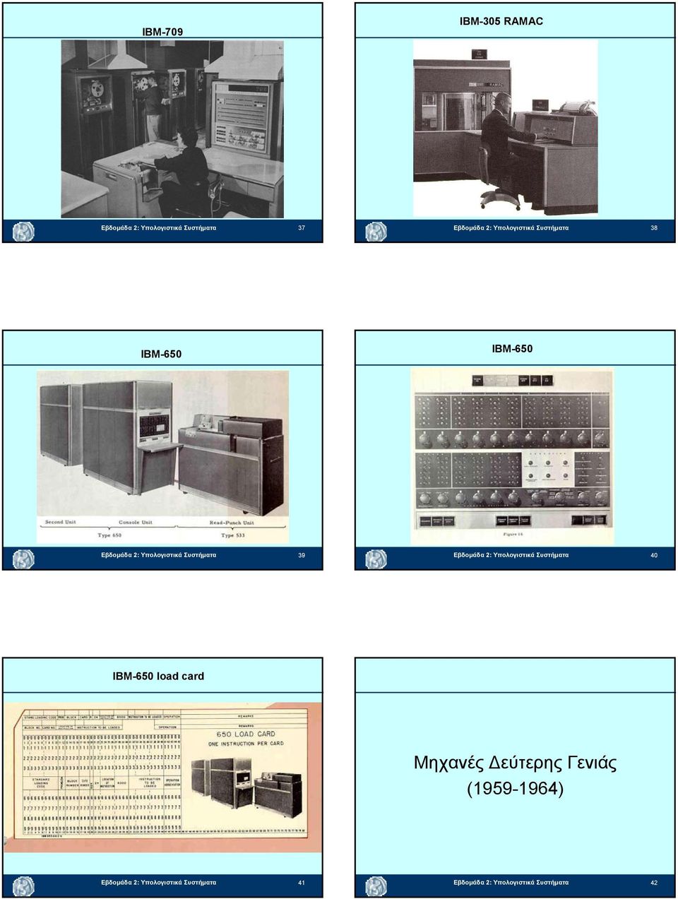 Εβδοµάδα 2: Υπολογιστικά Συστήµατα 40 IBM-650 load card Μηχανές εύτερης Γενιάς
