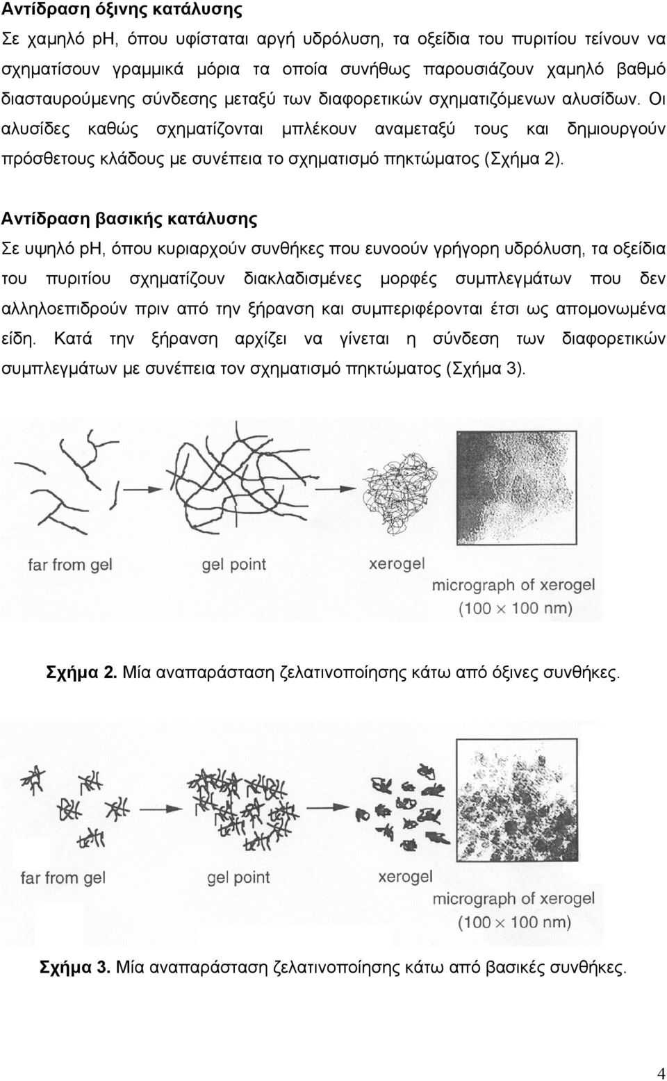 Αντίδραση βασικής κατάλυσης Σε υψηλό ph, όπου κυριαρχούν συνθήκες που ευνοούν γρήγορη υδρόλυση, τα οξείδια του πυριτίου σχηµατίζουν διακλαδισµένες µορφές συµπλεγµάτων που δεν αλληλοεπιδρούν πριν από