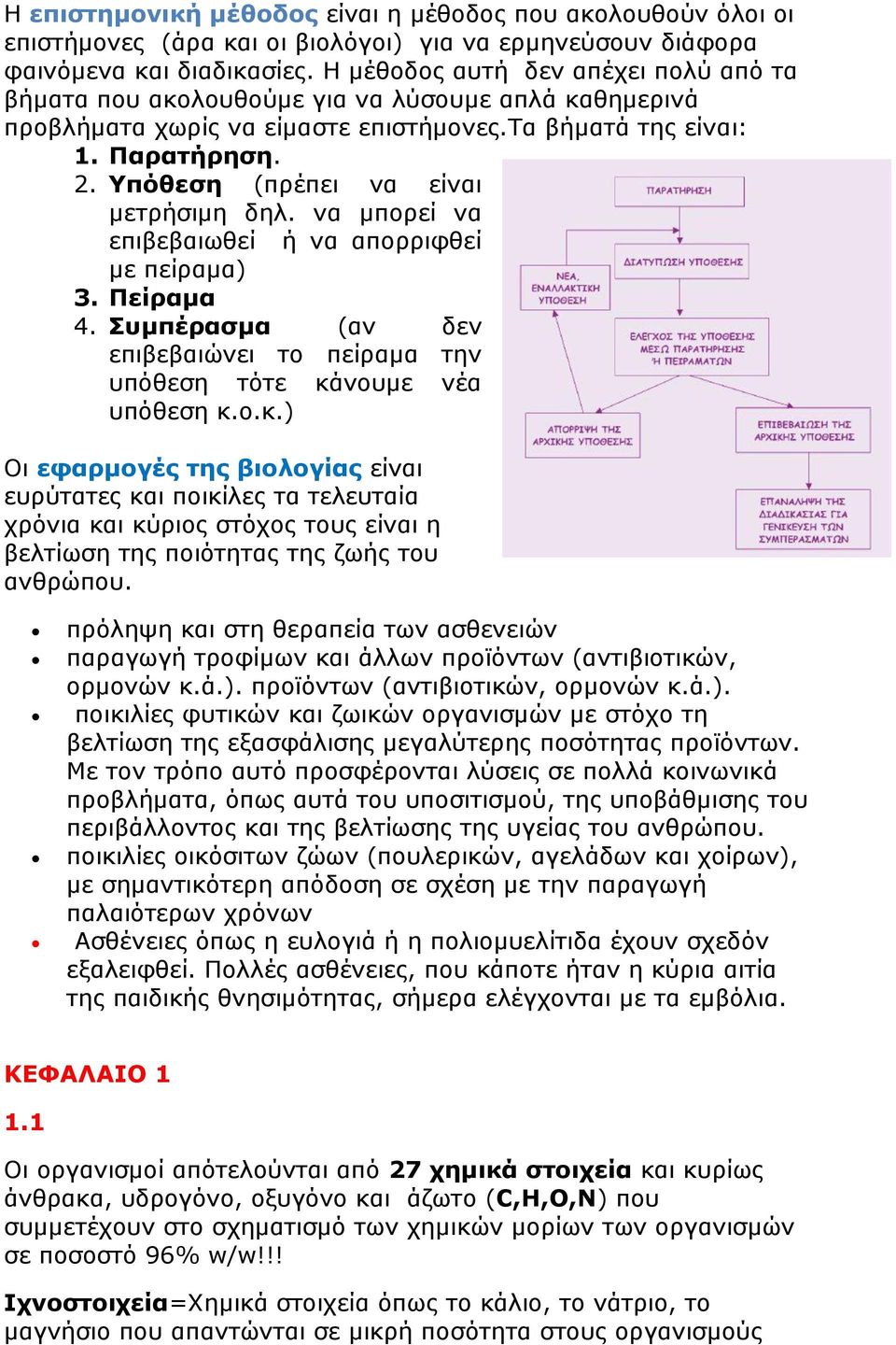 Υπόθεση (πρέπει να είναι μετρήσιμη δηλ. να μπορεί να επιβεβαιωθεί ή να απορριφθεί με πείραμα) 3. Πείραμα 4. Συμπέρασμα (αν δεν επιβεβαιώνει το πείραμα την υπόθεση τότε κά