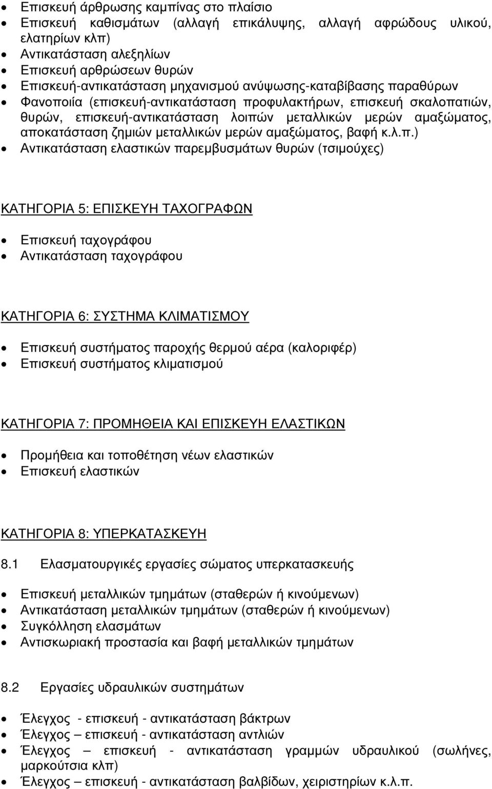 µεταλλικών µερών αµαξώµατος, βαφή κ.λ.π.