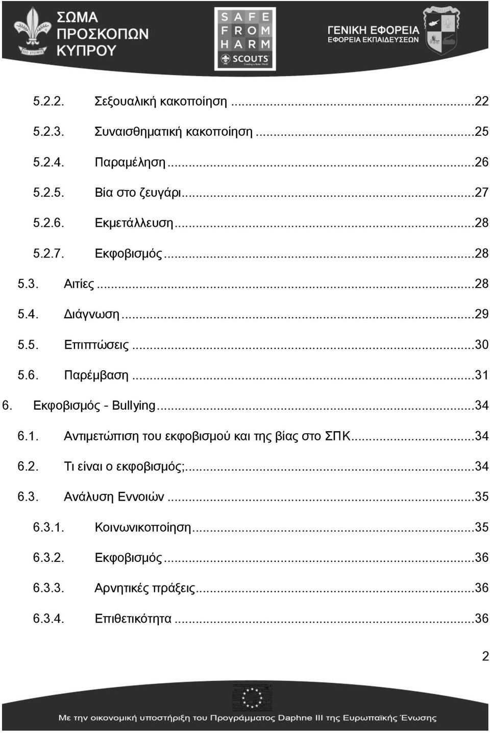 Εκφοβισμός - Bullying... 34 6.1. Αντιμετώπιση του εκφοβισμού και της βίας στο ΣΠΚ... 34 6.2. Τι είναι ο εκφοβισμός;... 34 6.3. Ανάλυση Εννοιών.