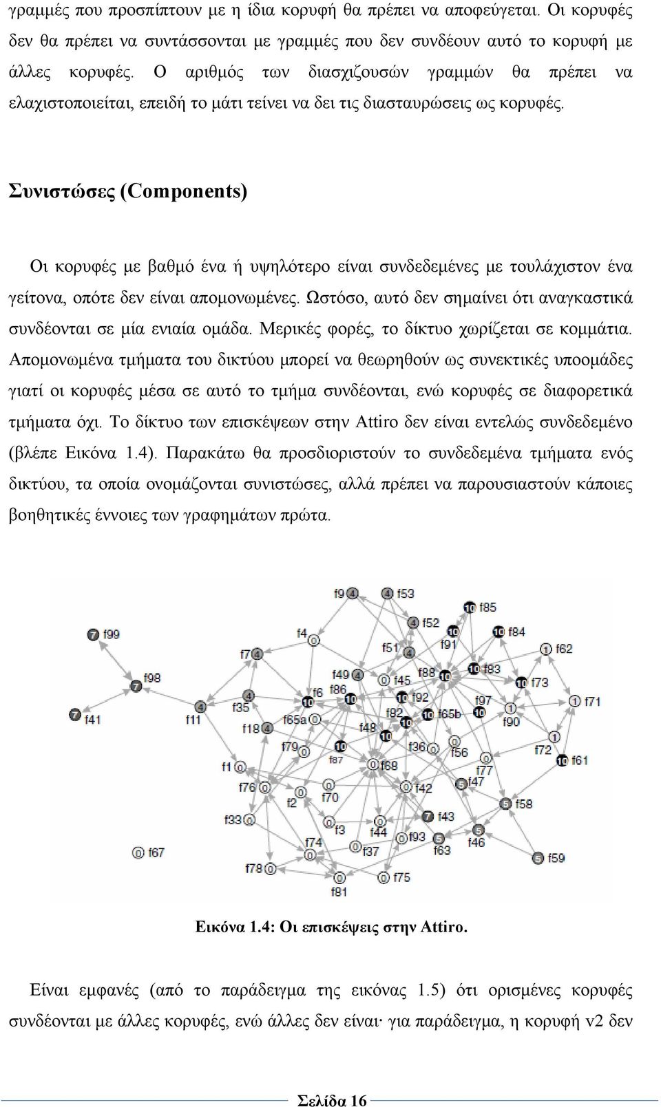 Συνιστώσες (Components) Οι κορυφές με βαθμό ένα ή υψηλότερο είναι συνδεδεμένες με τουλάχιστον ένα γείτονα, οπότε δεν είναι απομονωμένες.