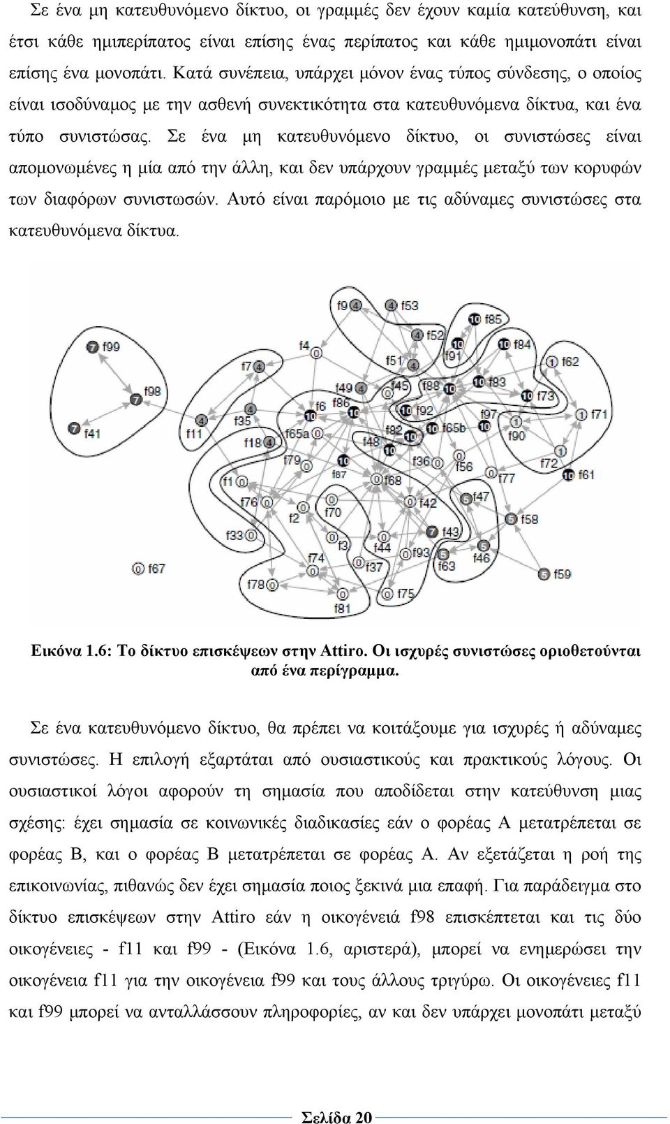 Σε ένα μη κατευθυνόμενο δίκτυο, οι συνιστώσες είναι απομονωμένες η μία από την άλλη, και δεν υπάρχουν γραμμές μεταξύ των κορυφών των διαφόρων συνιστωσών.