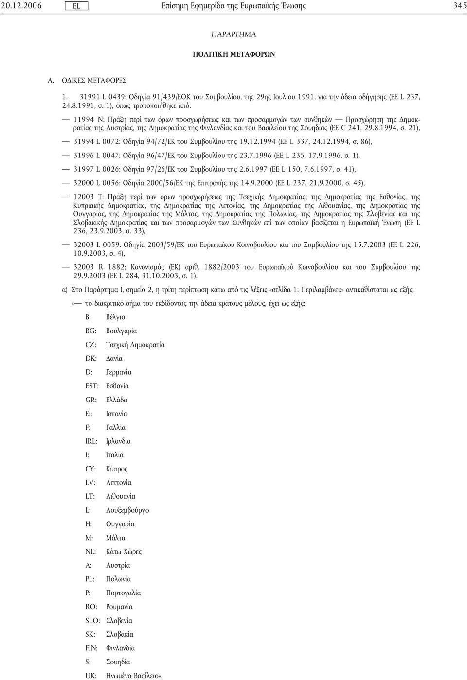 1), όπως τροποποιήθηκε από: 11994 N: Πράξη περί των όρων προσχωρήσεως και των προσαρµογών των συνθηκών Προσχώρηση της ηµοκρατίας της Αυστρίας, της ηµοκρατίας της Φινλανδίας και του Βασιλείου της