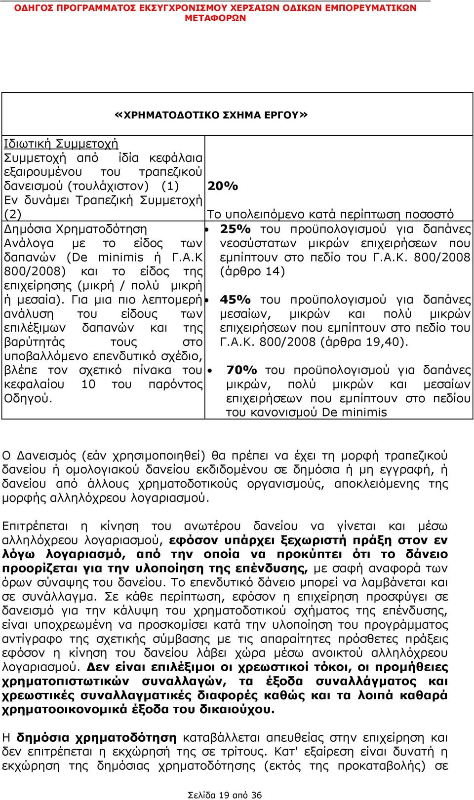 εµπίπτουν στο πεδίο του Γ.Α.Κ. 800/2008 800/2008) και το είδος της (άρθρο 14) επιχείρησης (µικρή / πολύ µικρή ή µεσαία).