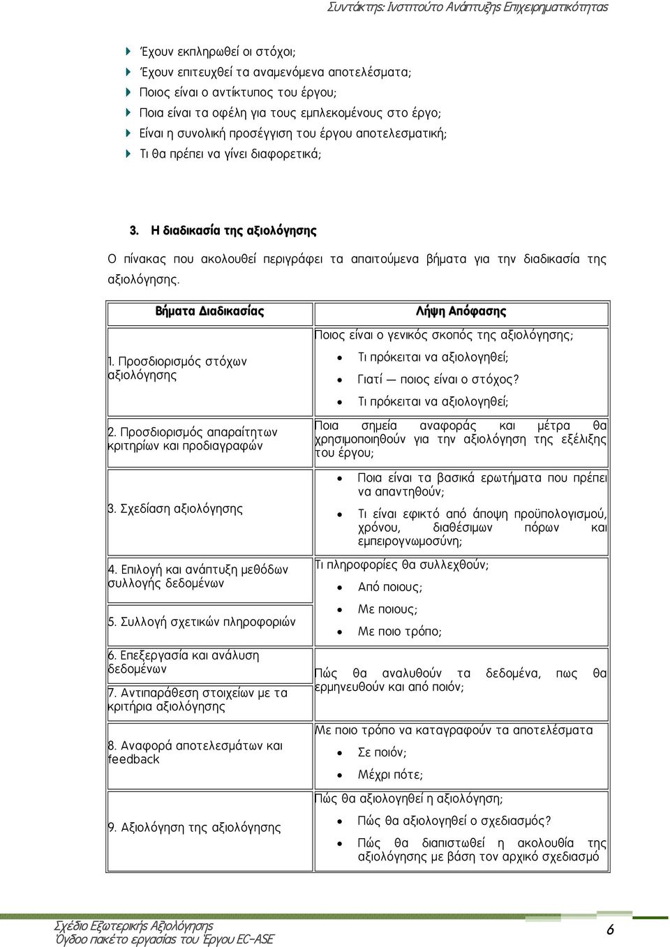 Βήματα Διαδικασίας Λήψη Απόφασης Ποιος είναι ο γενικός σκοπός της αξιολόγησης; 1. Προσδιορισμός στόχων αξιολόγησης 2. Προσδιορισμός απαραίτητων κριτηρίων και προδιαγραφών 3. Σχεδίαση αξιολόγησης 4.